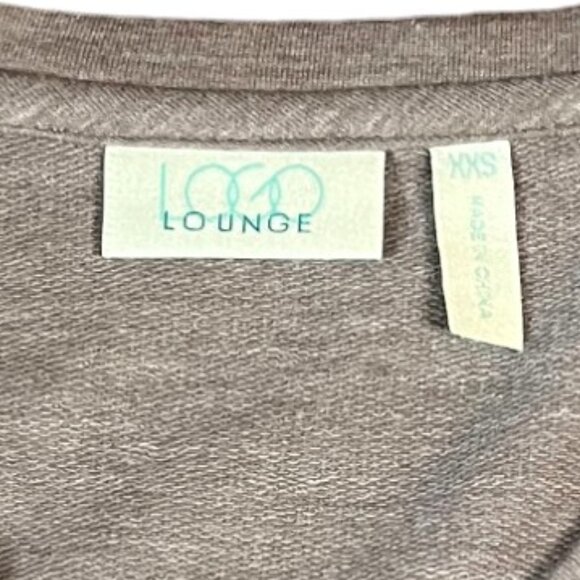 LOGO Lounge Taupe Tunic w/2 Front Pockets & 2-Tier Sheer Ruffle Hem, Size XXS - Picture 7 of 9